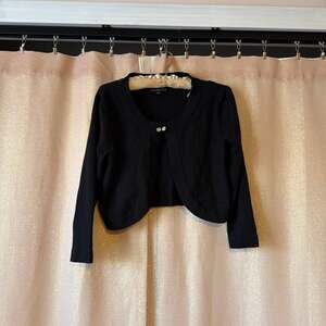 Scarlett Black Long Sleeve Cropped Bolero Shrug Cardigan with Jewel Button